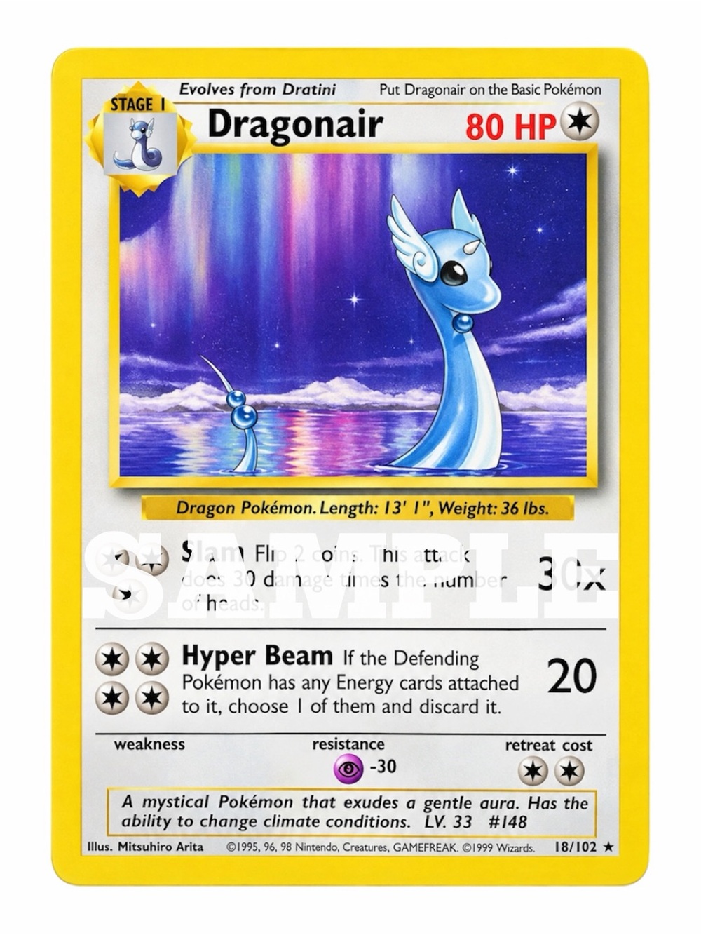1999 DRAGONAIR 18/102 POKEMON BASE SET TCG LP